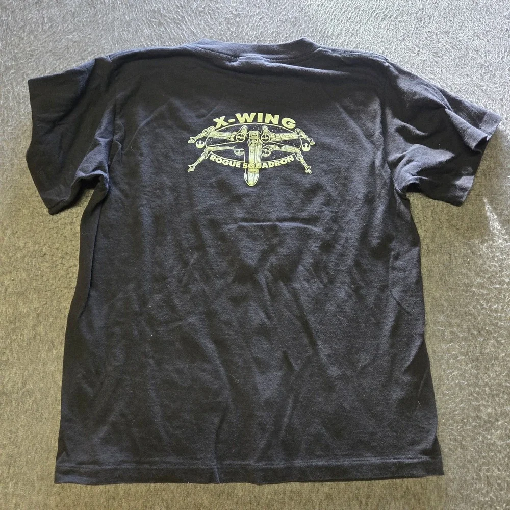 Vintage Star Wars T Shirt Boys XL Black Rogue Squadron X-Wing Tie Fighter AOP